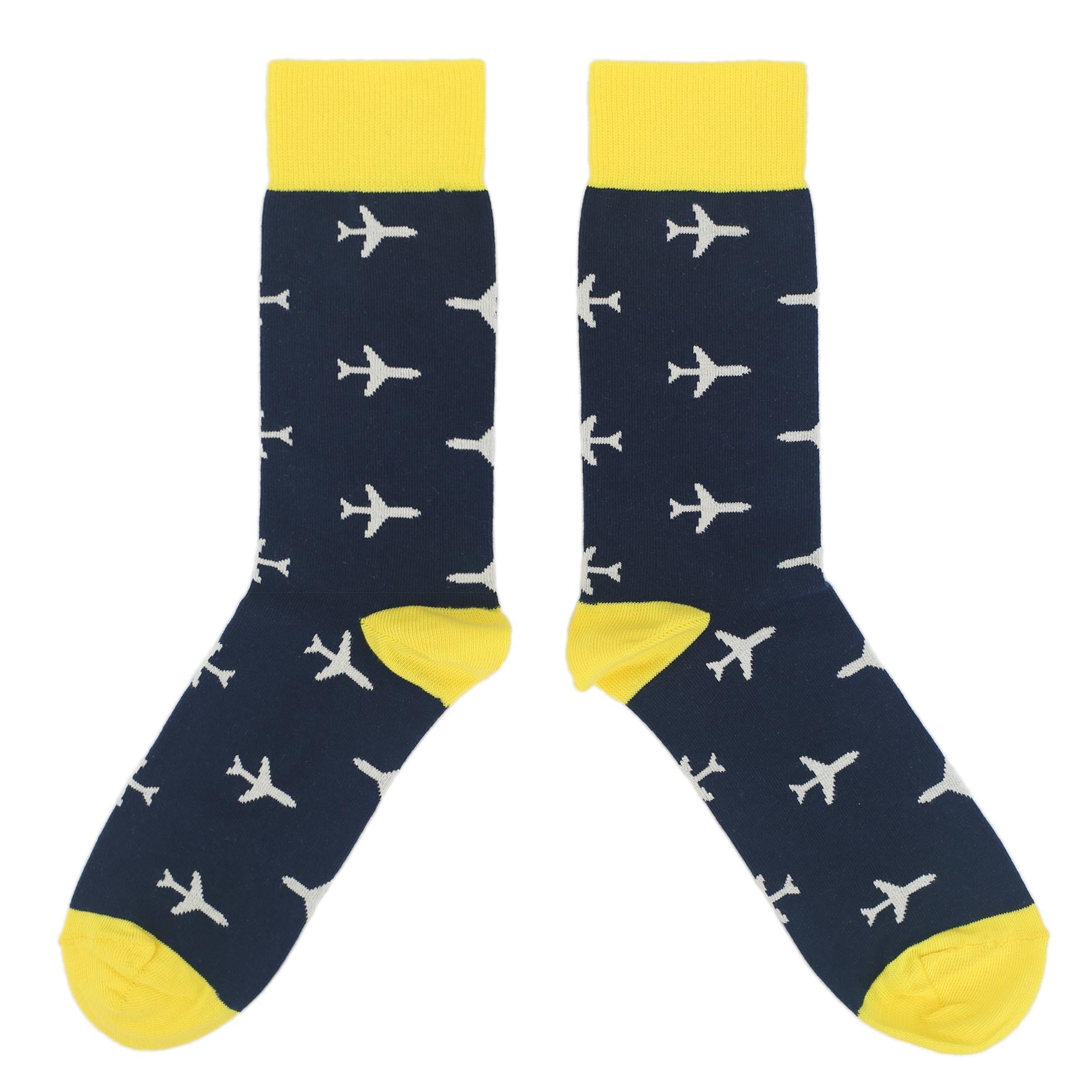 Navy Yellow Airplane Pattern Women's Dress Socks