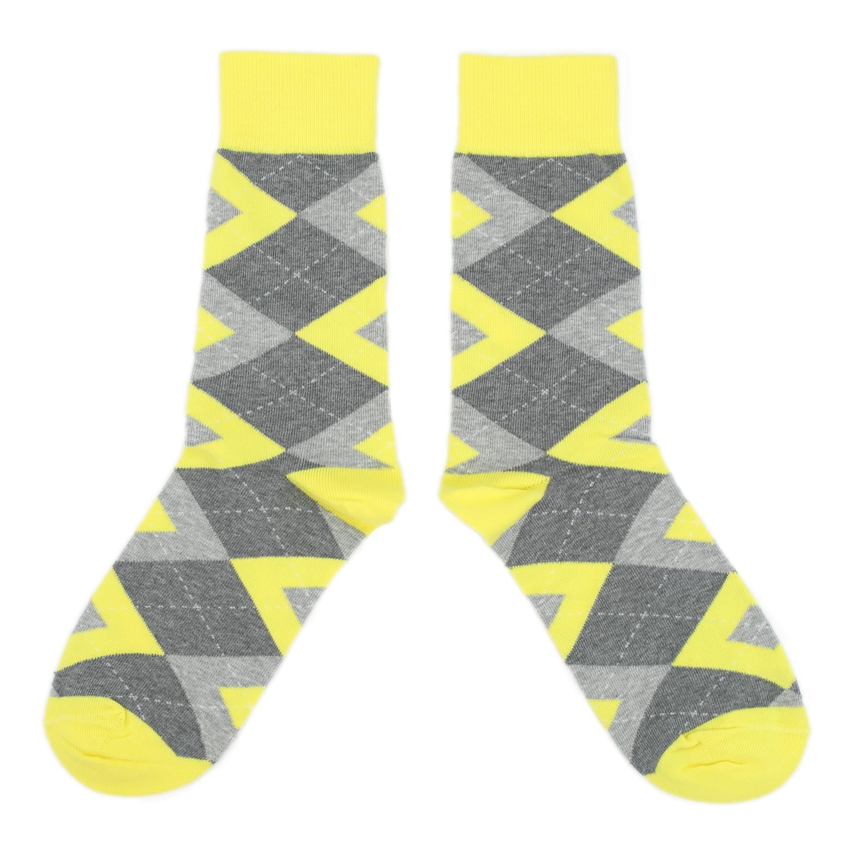 Customizable Groomsmen Gift Set Lemon Yellow Gray Argyle Men’s Dress Socks