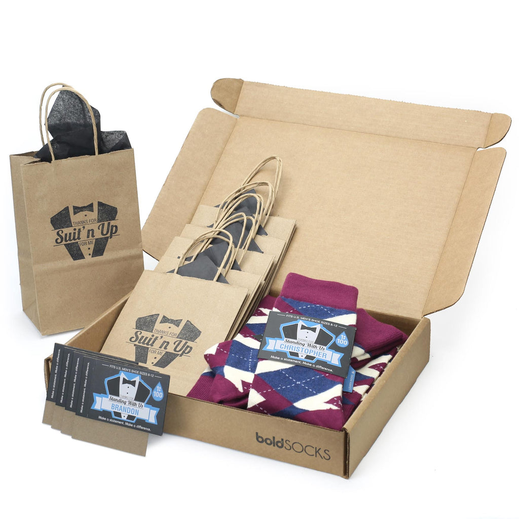 Customizable Groomsmen Gift Set Sangria Navy Argyle Men’s Dress Socks