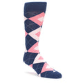 Flamingo Petal Pink Navy Argyle Wedding Groomsmen Men’s Dress Socks