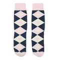 Blush Petal Navy Argyle Wedding Groomsmen Men's Dress Socks with Matching Necktie
