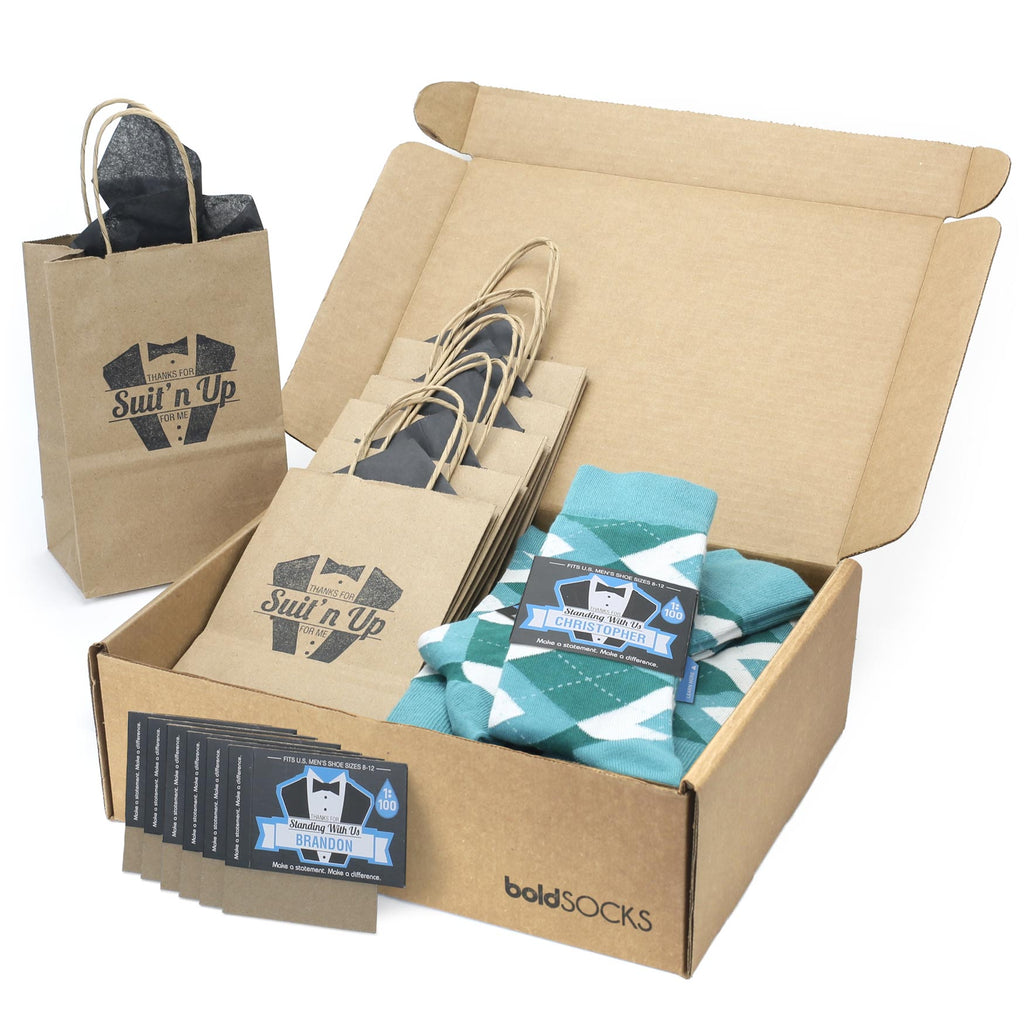 Customizable Groomsmen Gift Set Dark Green Gem Argyle Men’s Dress Socks