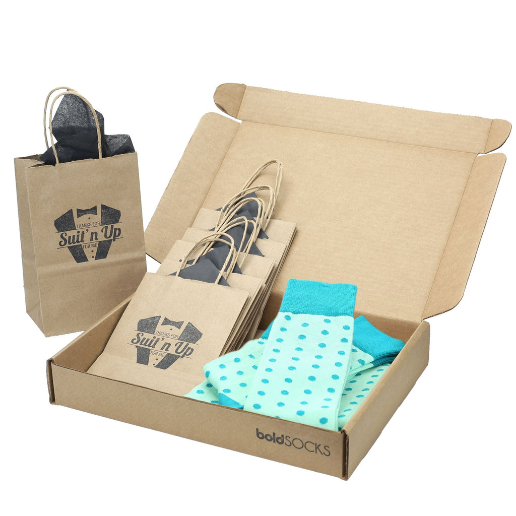 Customizable Groomsmen Gift Set Mint Jade Polka Dot Men's Dress Socks