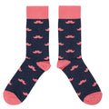 Navy Coral Mustache Wedding Groomsmen Men's Dress Socks with Matching Bow Tie