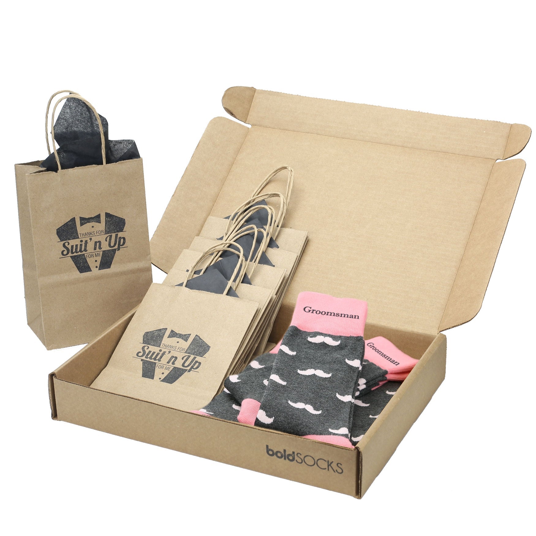 Customizable Groomsmen Gift Set Flamingo Petal Gray Mustache Men's Dress Socks