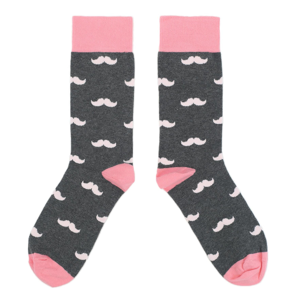 Customizable Groomsmen Gift Set Flamingo Petal Gray Mustache Men's Dress Socks