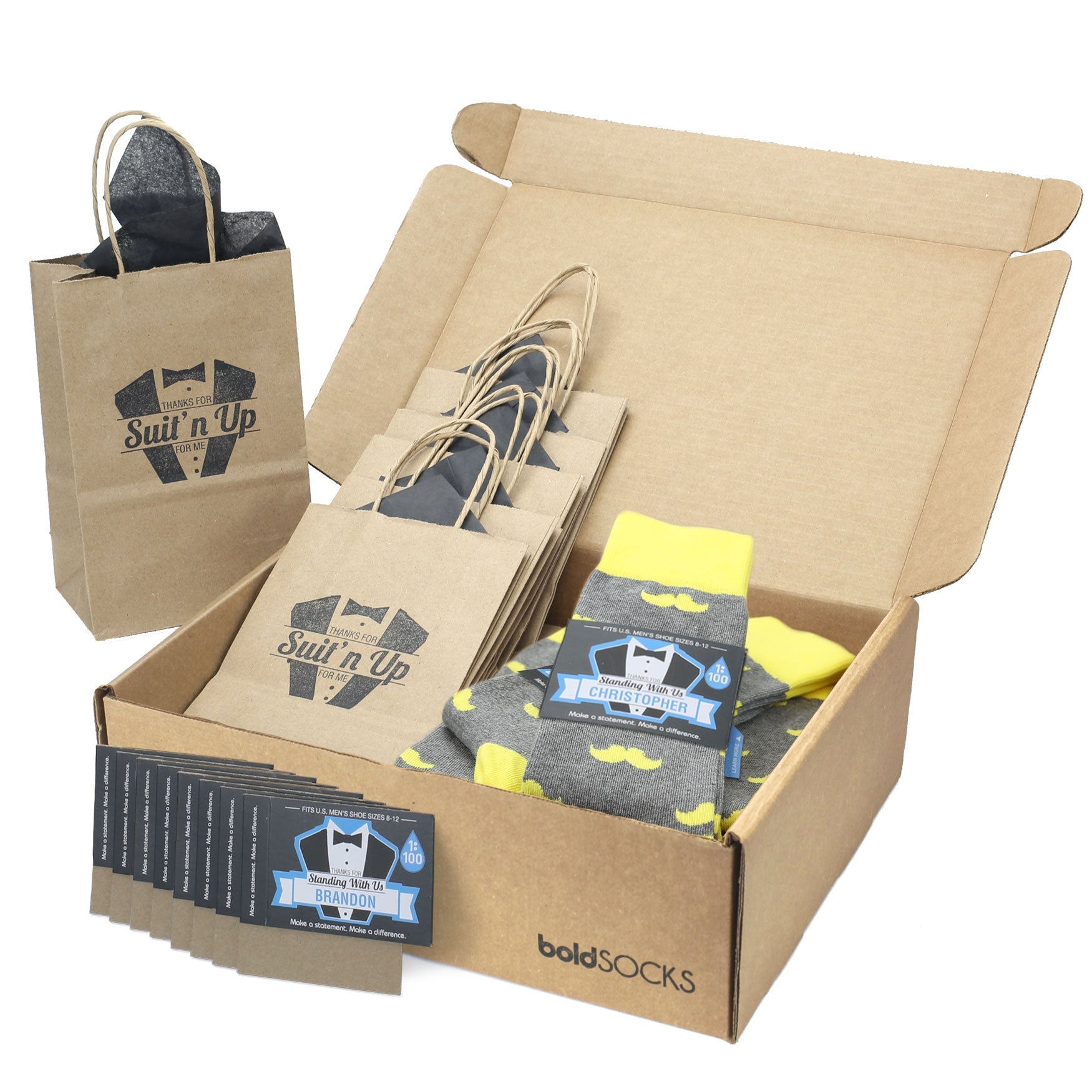 Customizable Groomsmen Gift Set Lemon Gray Mustache Men's Dress Socks