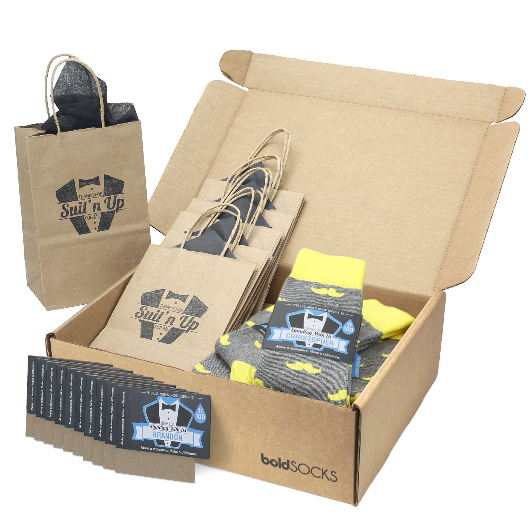Customizable Groomsmen Gift Set Lemon Gray Mustache Men's Dress Socks