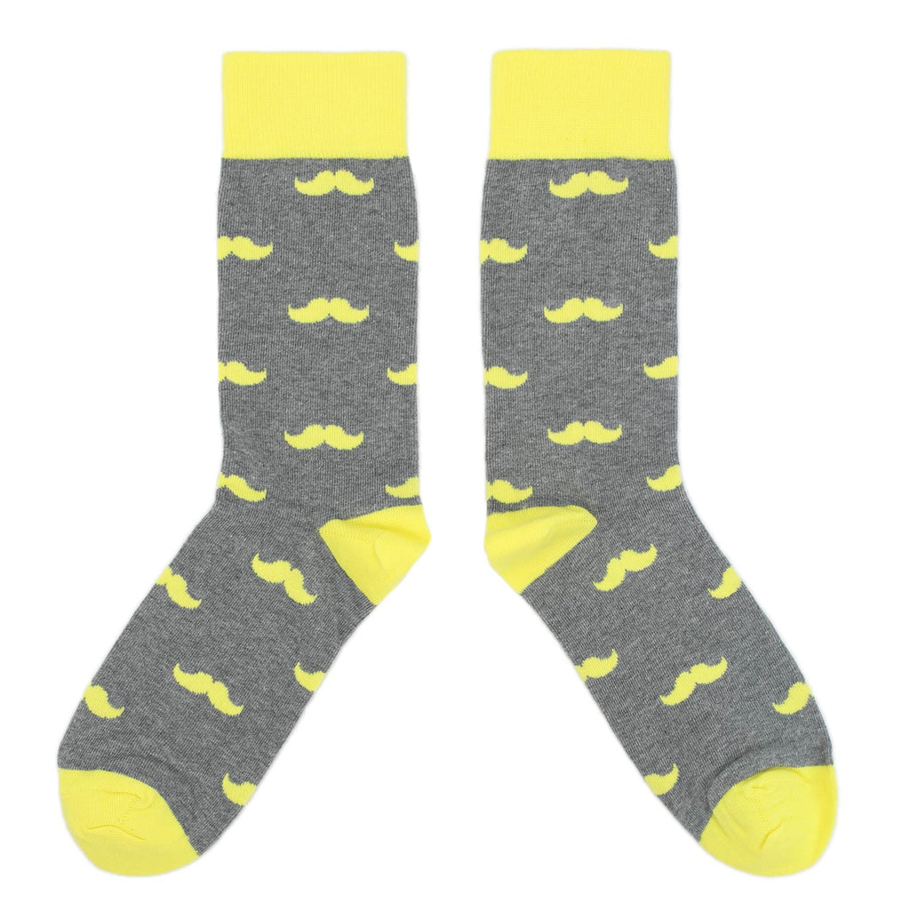 Customizable Groomsmen Gift Set Lemon Gray Mustache Men's Dress Socks