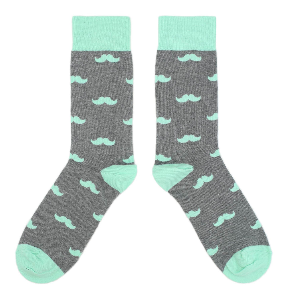 Customizable Groomsmen Gift Set Mint Gray Mustache Men's Dress Socks