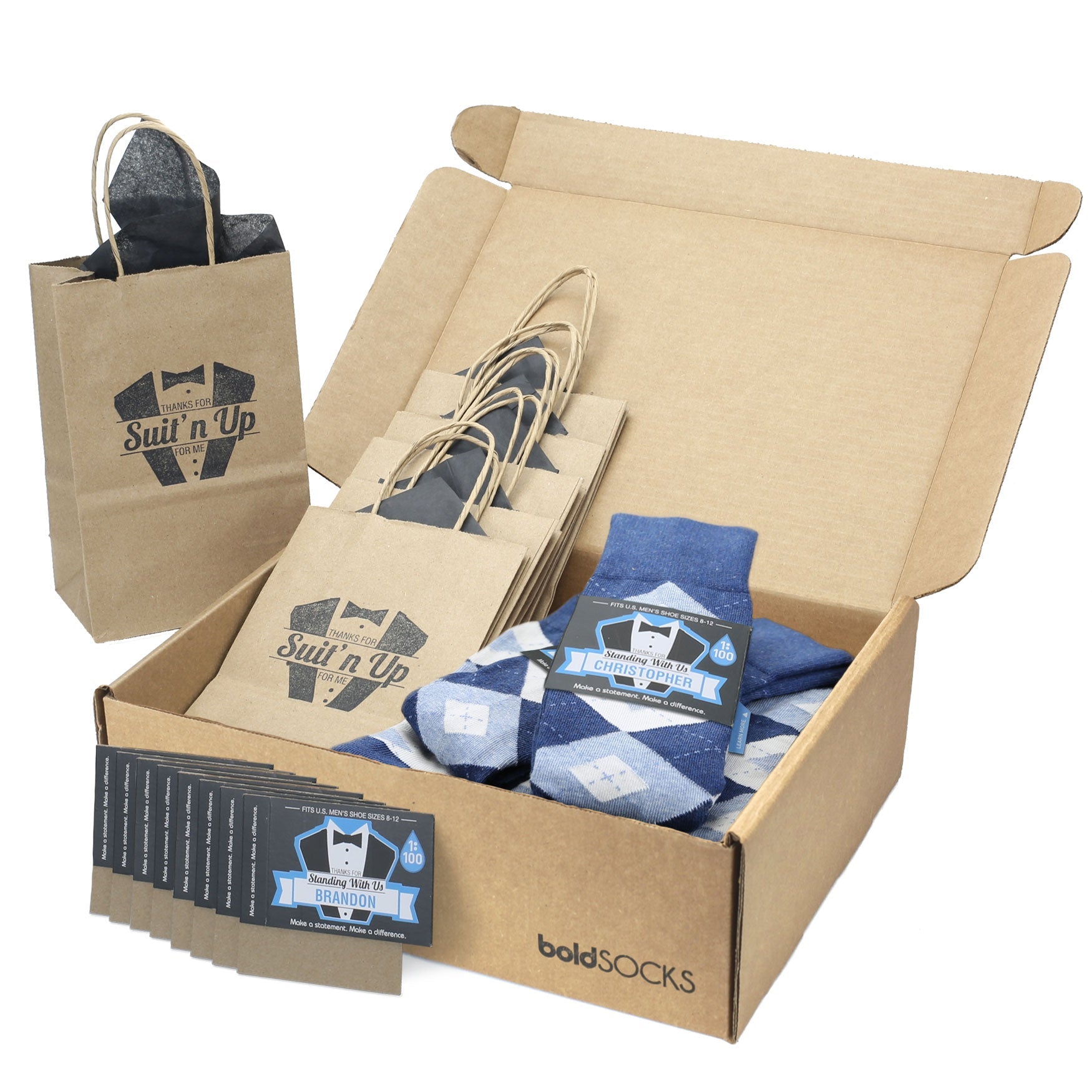 Customizable Groomsmen Gift Set Heathered Navy Argyle Men’s Dress Sock