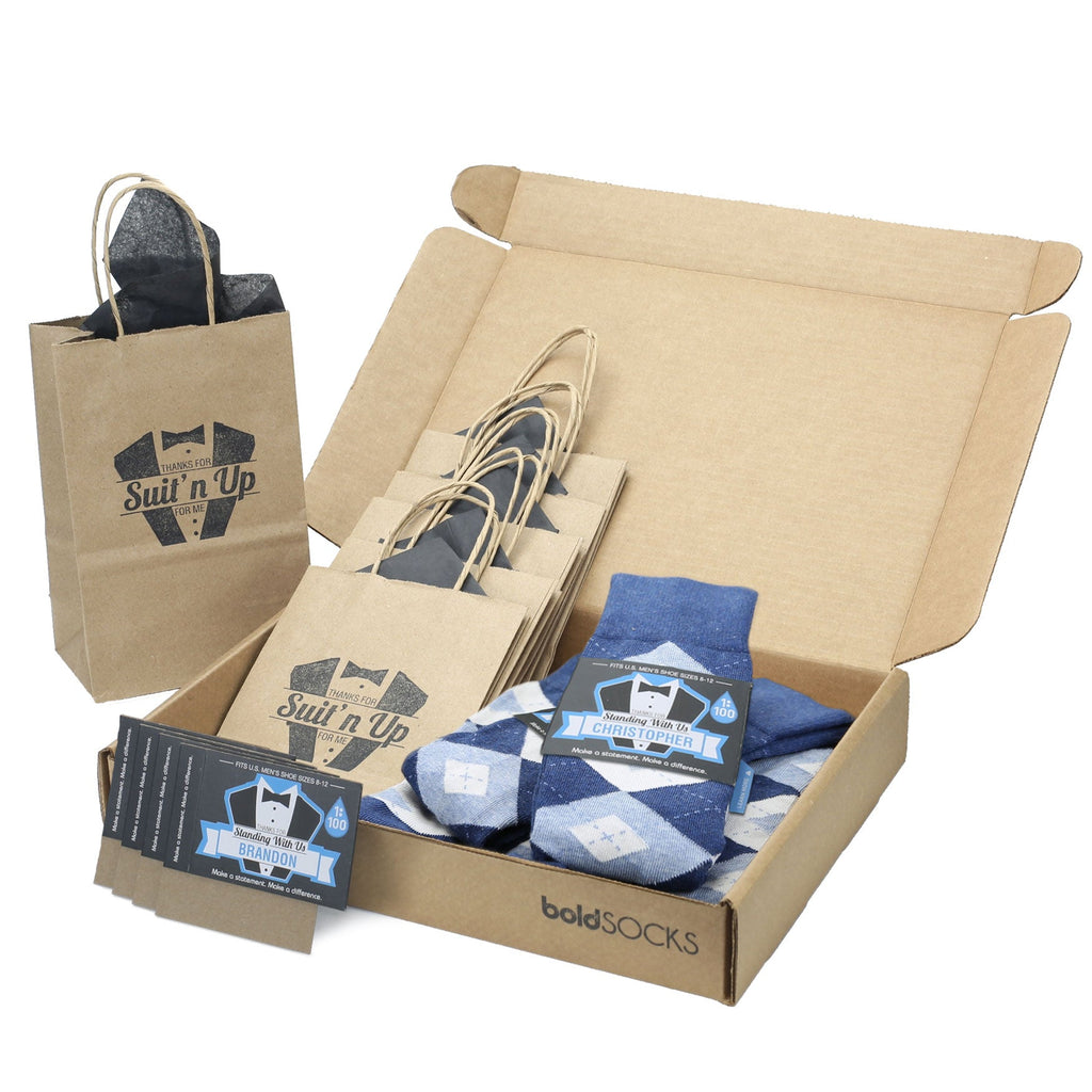 Customizable Groomsmen Gift Set Heathered Navy Argyle Men’s Dress Sock