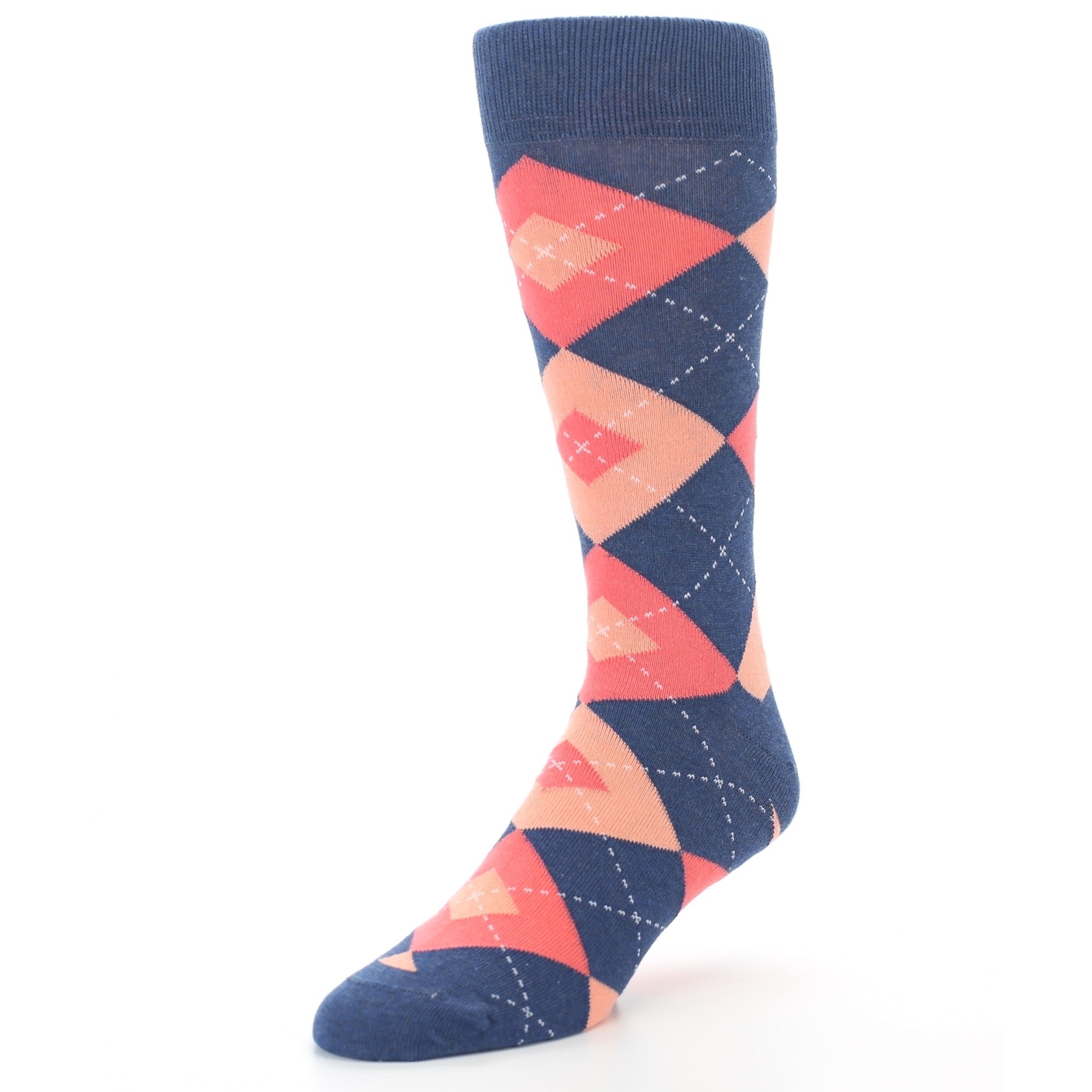 Sunset Orange Navy Argyle Men's Dress Socks