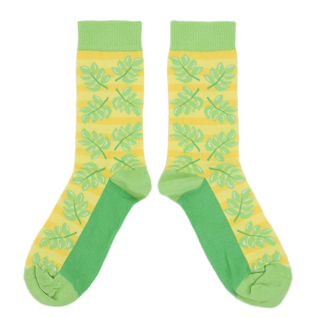 Yellow Green Palm Branches Women's Dress Socks