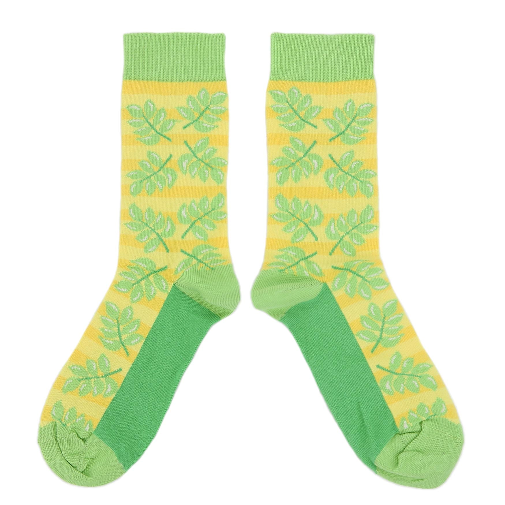 Yellow Green Palm Branches Women's Dress Socks