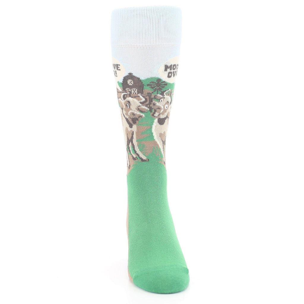 Brown Green Mooove Over Cow Socks - Men's Novelty Dress Socks