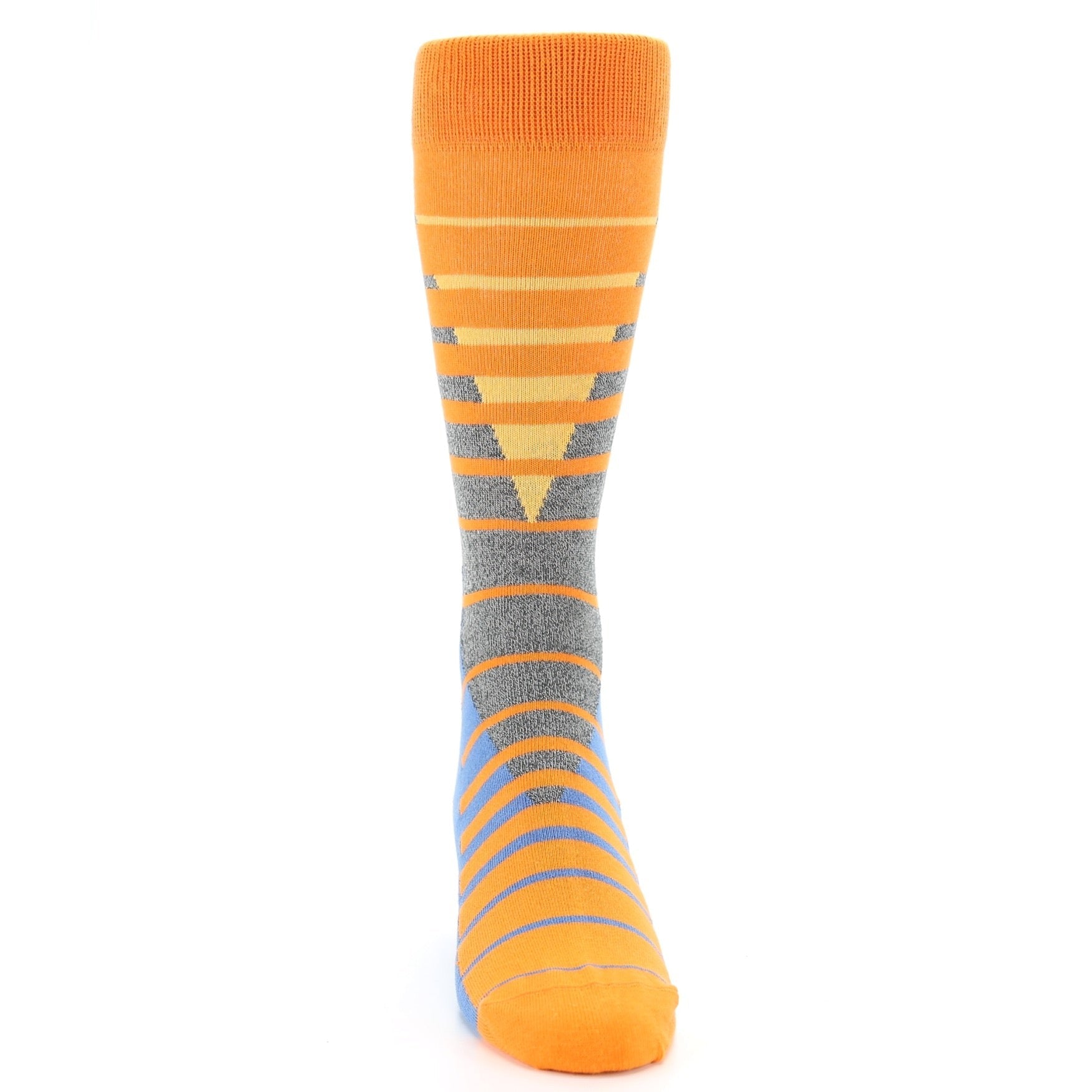 Orange Blue Triangle Stripe Men's Dress Socks