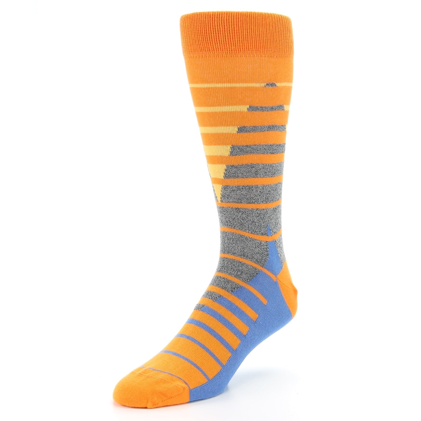 Orange Blue Triangle Stripe Men's Dress Socks