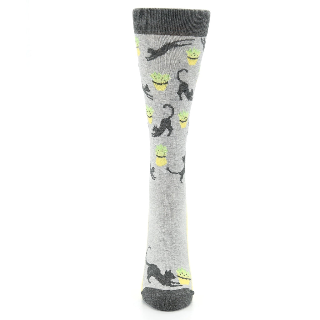 Gray Yellow Cat Socks - Women's Novelty Socks