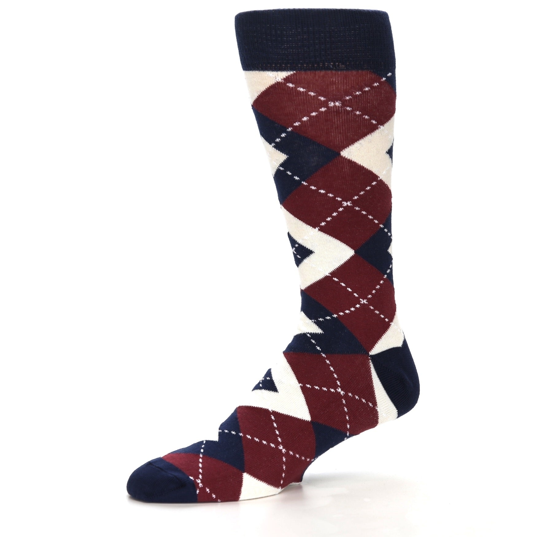 Burgundy Navy Argyle- USA Made- Men's Dress Socks